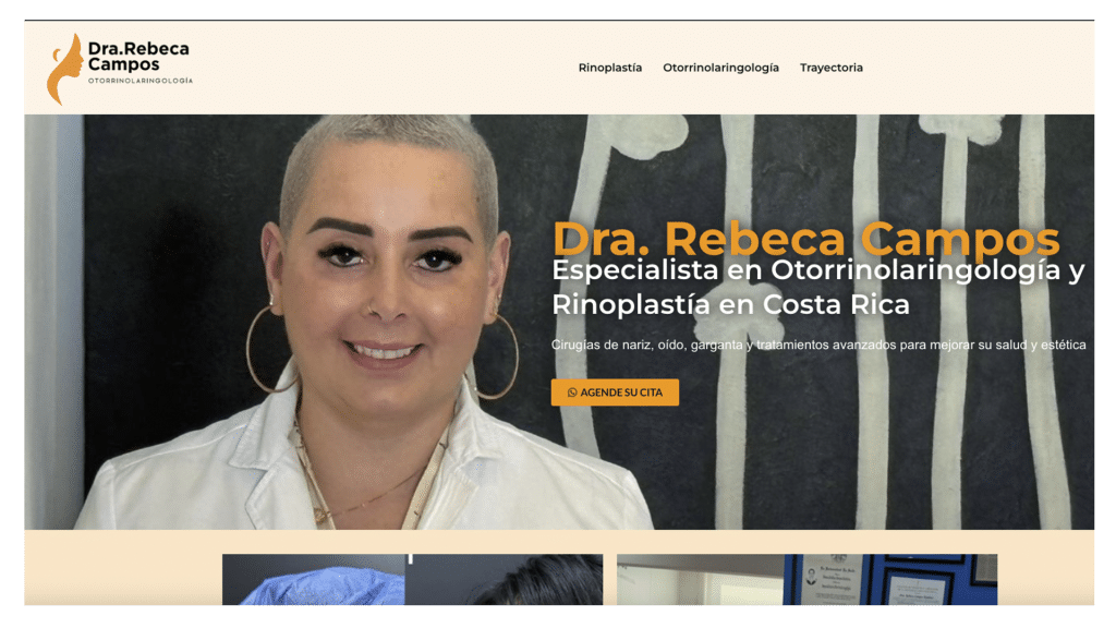 Diseño web profesional para la doctora Rebeca Campos, especialista en otorrinolaringología y rinoplastía en Costa Rica